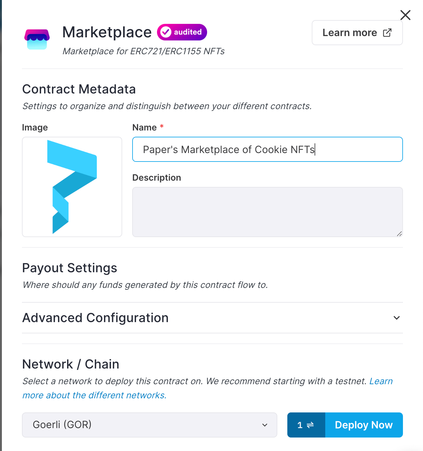 Fill out smart contract metadata for thirdweb marketplace