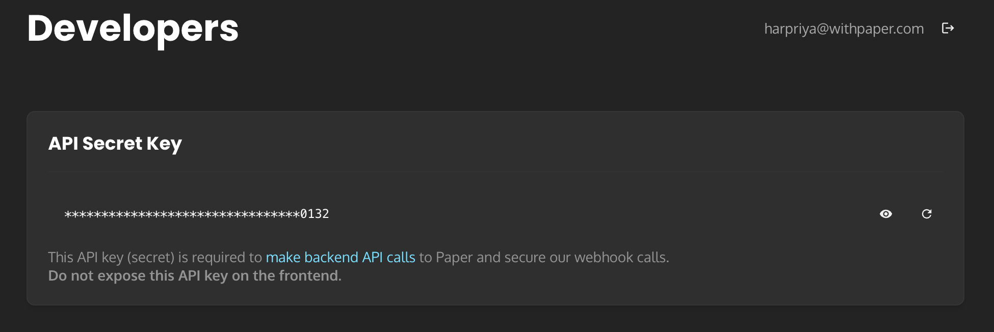 Paper API Key in the Paper Developer Dashboard