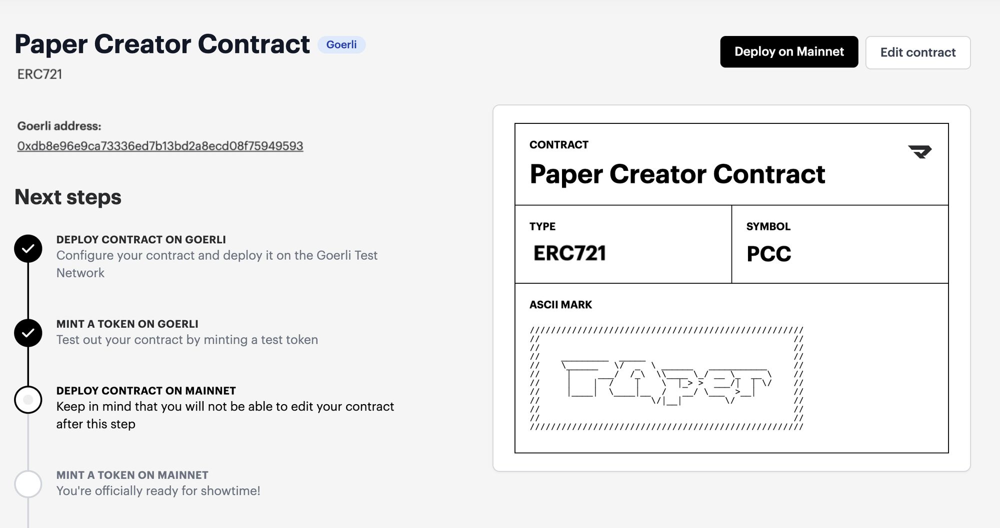 Paper Creator Contract on Manifold Studio