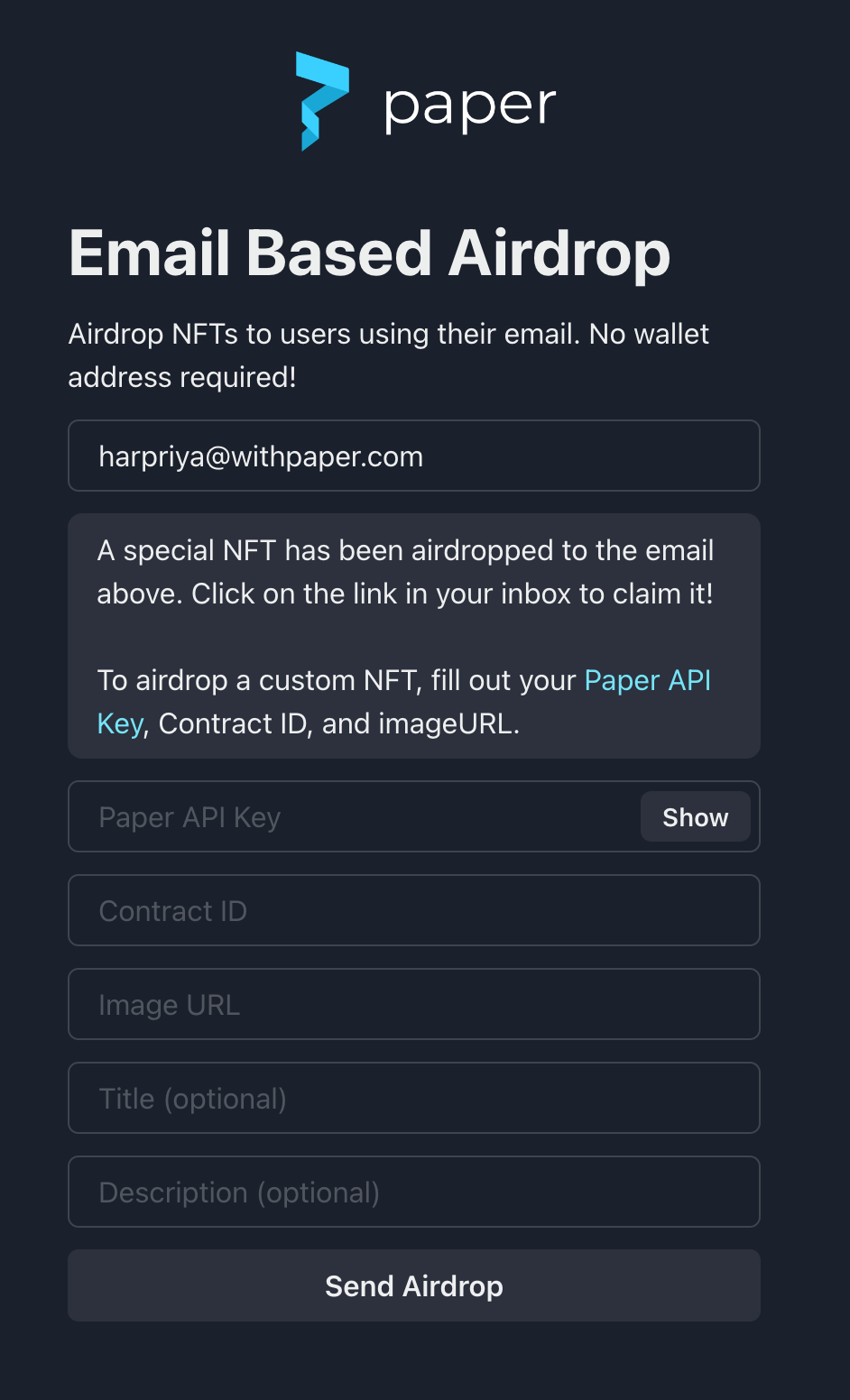 Create a customized airdrop to send using email.