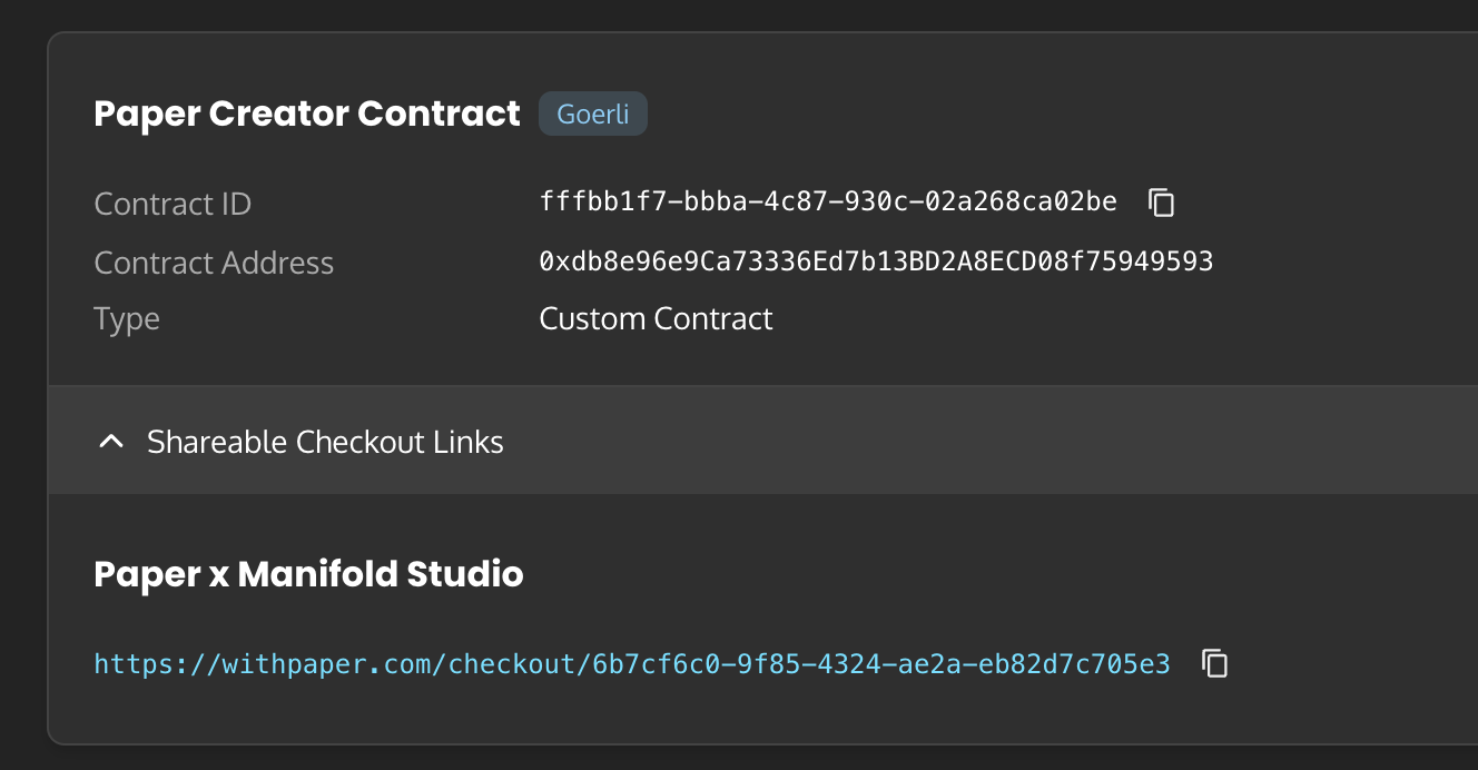 Share your shareable NFT checkout link created by Paper.
